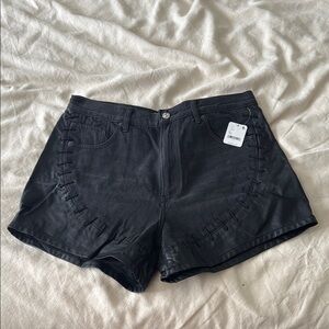 Free People Black Jean Shorts with Leather Stitch Detailing
